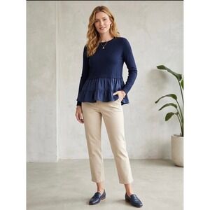 COS Womens Navy Blue Cotton Long Sleeve Tiered Peplum Hem Top Blouse Size S